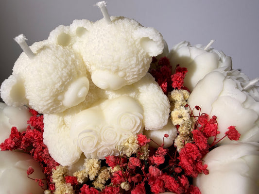 Valentinstag Liebespaar Bärchen Blumenkerzen Geschenkbox