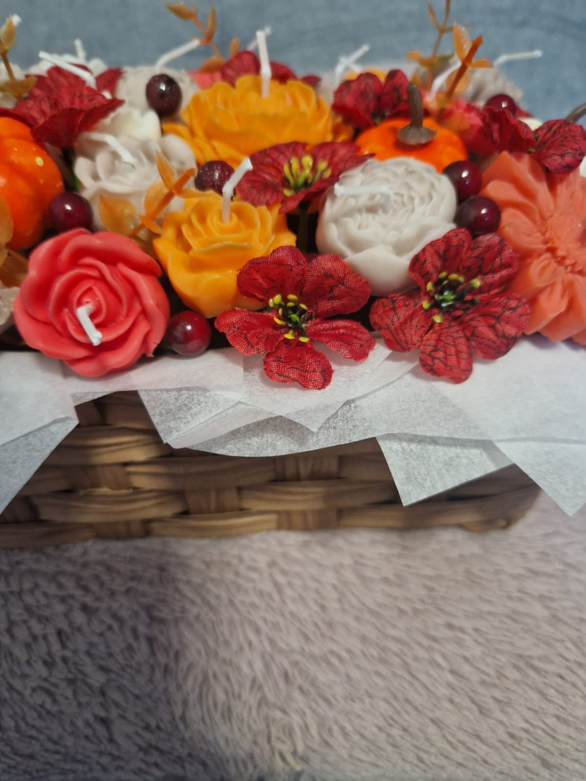XXL Herbstlicher Kerzen Korb Blumenkerzen Herbst Deko Geschenk