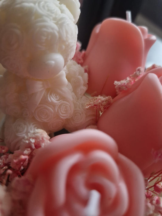 Kerzengeschenkbox Weiß Teddy