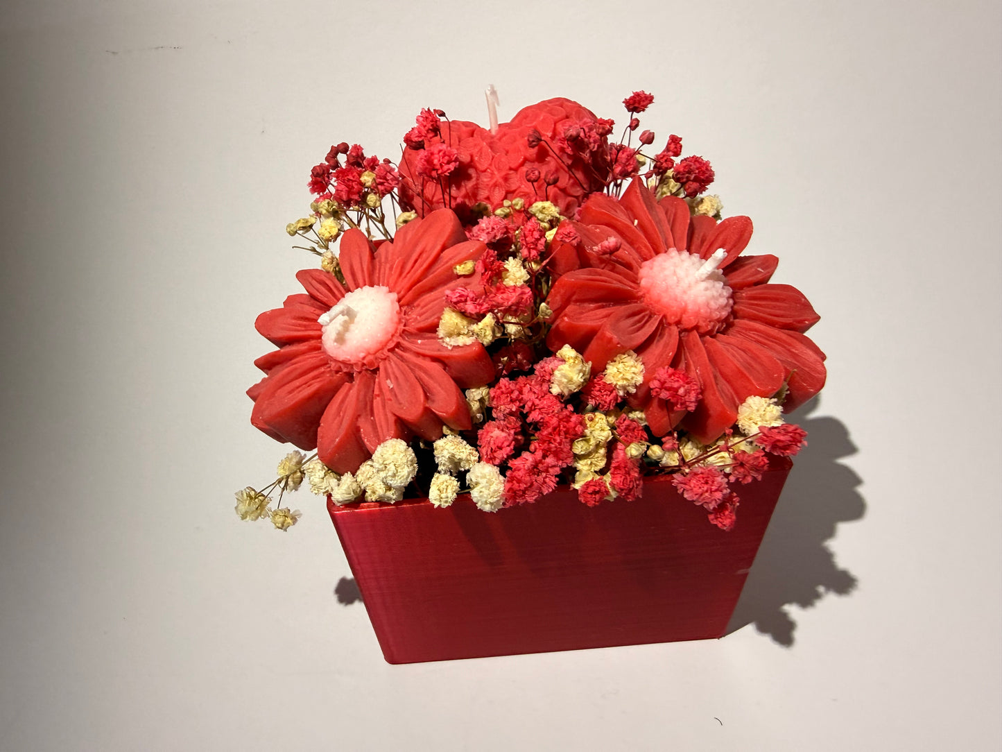 Kerzen Blumenstrauß Gesteck Herz Rot Muttertag