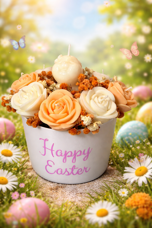 Osterstrauss Kerzendeko mit Baby Hase