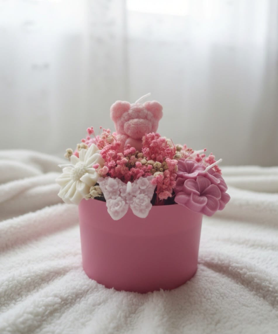 Kerzengeschenkbox Rosa Teddy