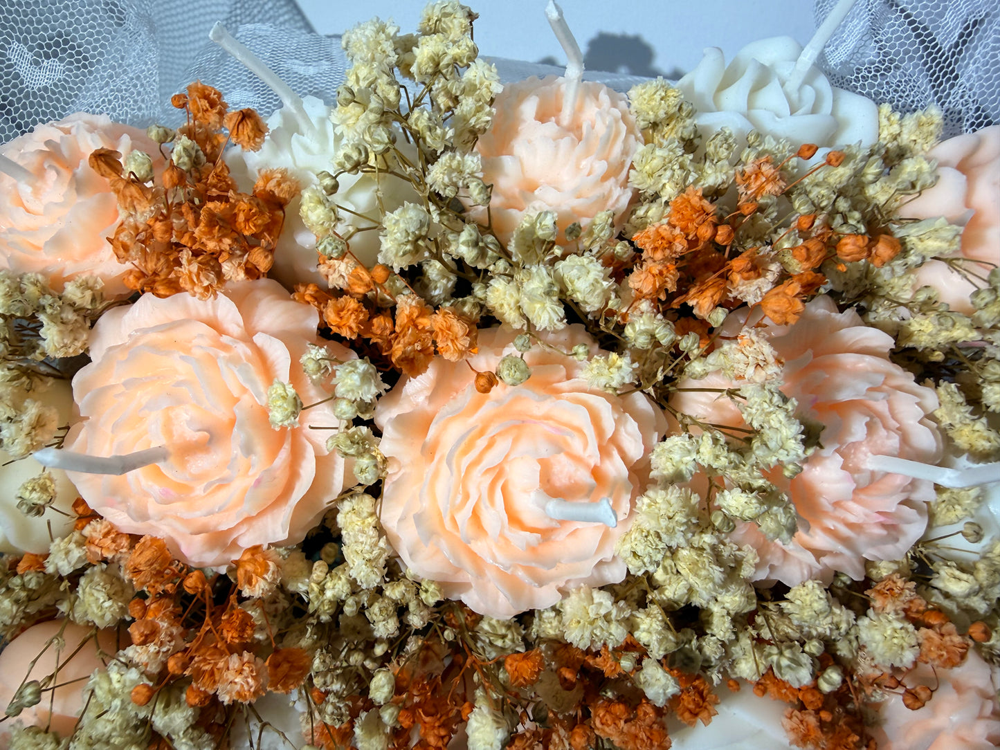 Handgemachter Kerzenblumenstrauß aus Wachs Realistische Blumenkerze, Geschenk & Dekoration in Pastellfarben.