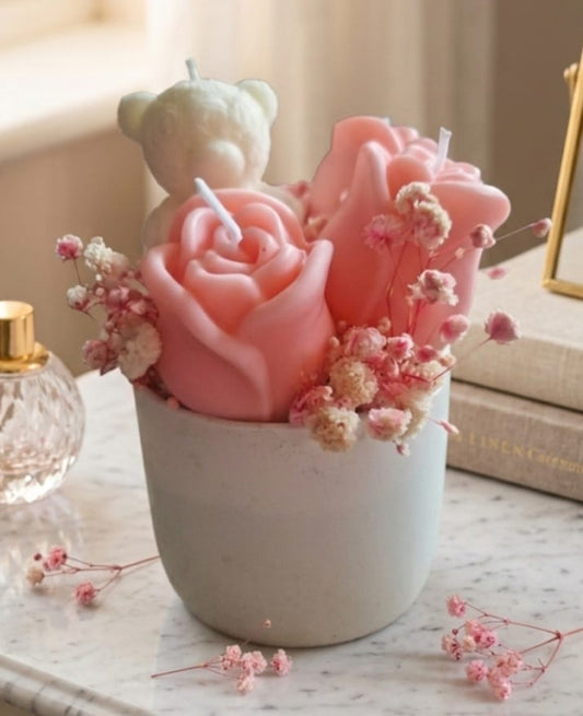 Kerzengeschenkbox Weiß Teddy