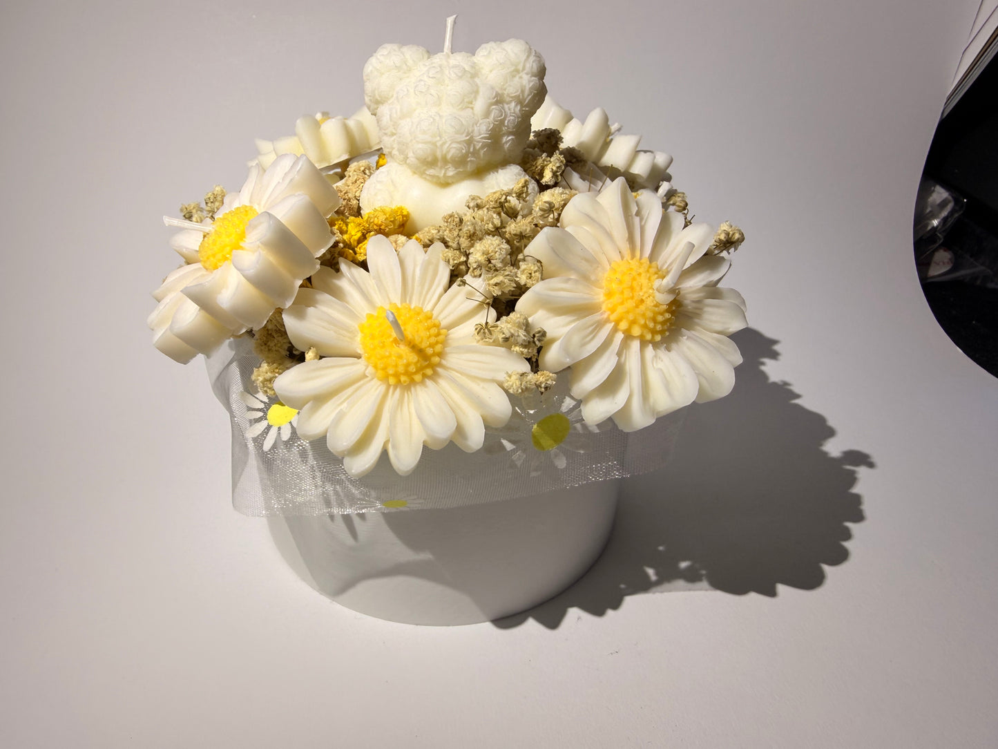 Gänseblümchen Kerzen mit Rosenteddy