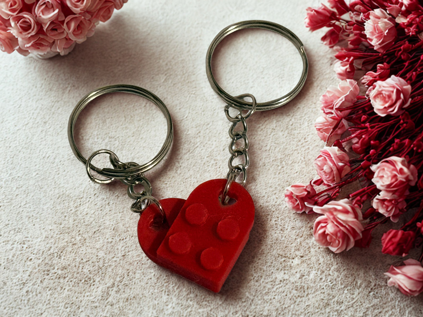 Schlüsselanhänger Herz Bausteine Paar Pärchen Liebe Wunschfarbe