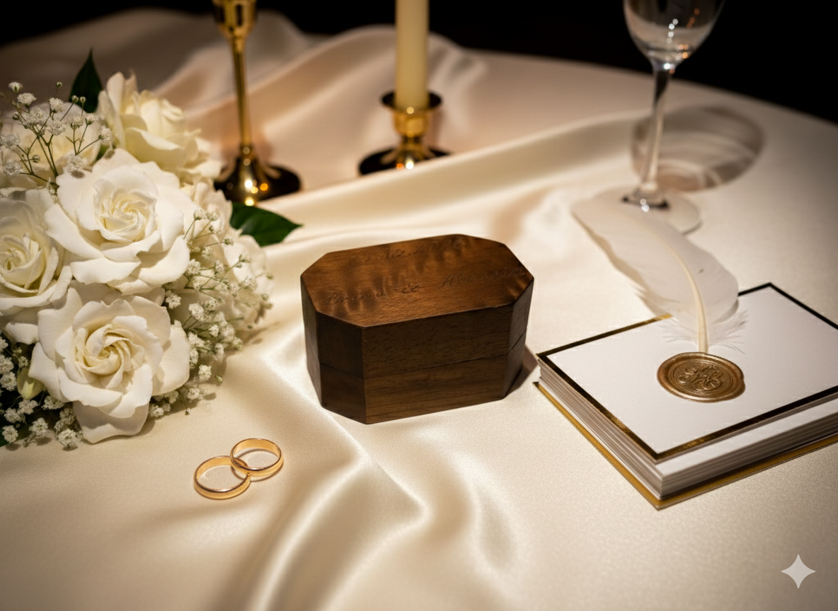 Personalisierte Walnuss Box für Trauringe Ringbox Schatulle Hochzeit Trauung