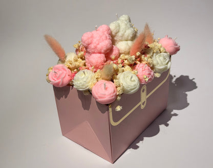 Valentinstag Handtasche Bärenpärchen Blumenkerzen Geschenkbox