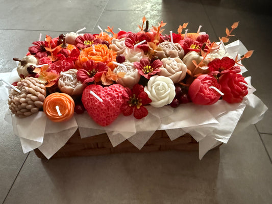 XXL Herbstlicher Kerzen Korb Blumenkerzen Herbst Deko Geschenk